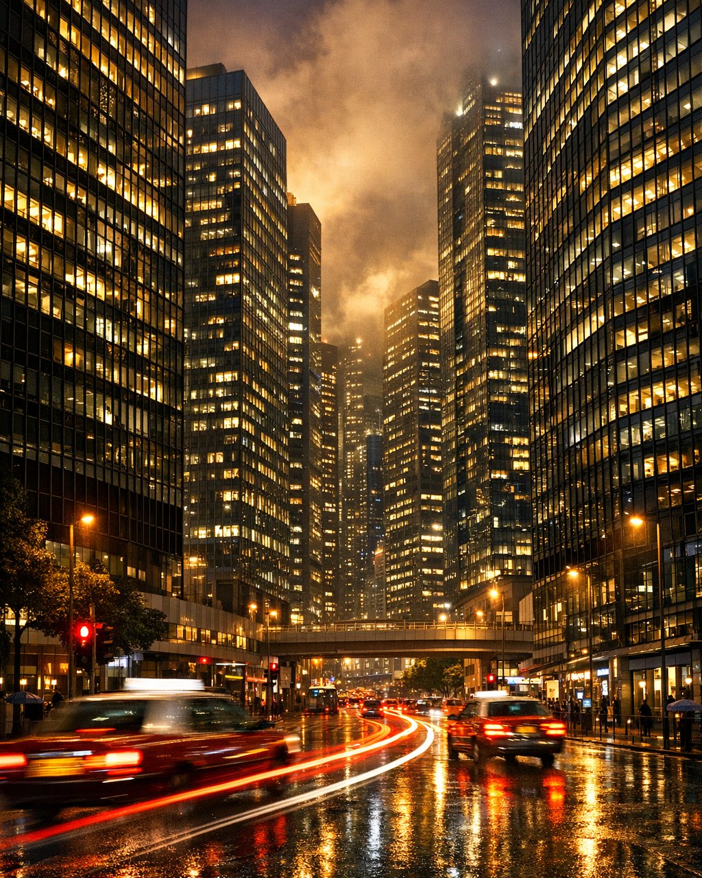 香港中环夜色中的写字楼